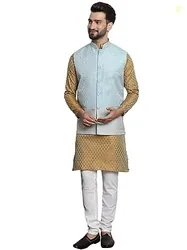 SOJANYA (Since 1958 Men's Jacquard Silk Kurta and Pyjama with Nehru Ja