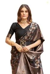 SWORNOF Womens Kanjivaram Silk Saree with Zari Woven Saree With Blouse