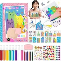 SUPER TOY Rainbow Scratch Art Squeeze Dot Painting Kit for Kids, Rainbow Scratch Magic Paper DIY Postcard Activity Set, Magic Dot Scratch Painting Gif