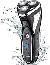 Hatteker Men's USB Rechargeable Electric Shaver Cordless Rotary Wet and Dry Beard Pop-Trimmer, Black