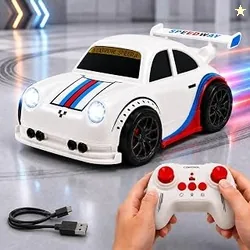 GRAPHENE Smart Sensor RC White Drift Car for Kids 2.4GHz Remote Control Racing Car with Follow Me Mode Escape Mode LED Lights Sound Effects Rechargeab