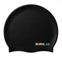 Burnlab Silicone Swimming Cap for Pool Training and Daily Use, Comfortable Stretch Fit, Adult (Black Small Word)