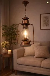 tu casa Transparent Glass Shade with Antique Gold Metal-Iron Base Hanging Lamps Lantern | Modern Pendant Ceiling Lamp for Home, Caf, Restaurant, Bar