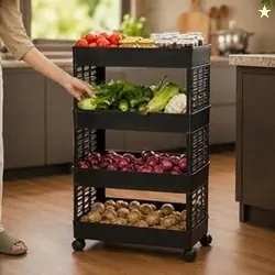 HomeWiz Kitchen Rack 4- Layer | Lifetime Usage Heavy Duty Plastic Trolley | Kitchen Storage Cart | Onion Potato Rack For Kitchen | Multipurpose Storage Rack for Fruits & Vegetables | Rust-Free Forever