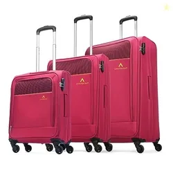 Aristocrat Oasis Plus Set of 3 Cabin Medium & Large Size Soft Luggage (59 cm, 69 cm & 79 cm) | Spacious Polyester Trolley with 4 Spinner Wheels and Combination Lock | Dazzling Red | Unisex