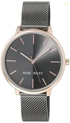 Women's Dress Watch, Analog Display, Stainless Steel Mesh Band, Japanese Quartz Movement, Second Hand Feature, Gunmetal Grey/Rose Gold