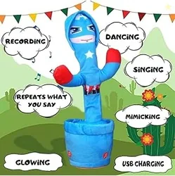 Talking Dancing Cactus Toy with Recording & Voice Repeat Function | USB Rechargeable Musical Plush Toy with LED Lights | Singing, Mimicking & Wiggling