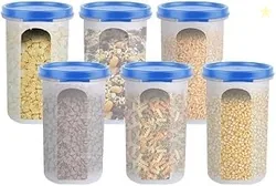 Round Modular Container Set | Airtight Plastic Kitchen Storage Jars | Pack of 6 | BPA-Free Food Grade Material for Fresh Pulses | Spices & Snacks, Sta