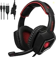 BigPlayer SADES Spirit Wolf 3.5mm Wired Stereo Gaming Headset Headband Headphones with Microphone Deep Bass Over-The-Ear Noise Isolating Volume Contro