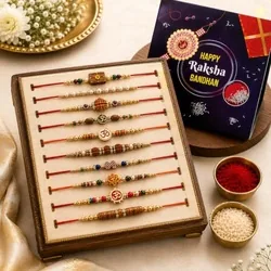 Combo of 10 Dora Rakhi Set for Brother Bhaiya, Bhabhi for Rakhi/Rakshabandhan with Roli Chawal & Greeting Card | Premium Rakhi Hamper RKHMPR67