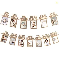 Party Propz 1-12 Month Photo Frame Banner - Set of 1 Photo Banner for First Birthday(Cardstock) | Baby Photo Frame 0 to 12