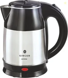 SINGER Aroma Electric Kettle 1.8 Litres | 1500 Watts | Silver and Black | Stainless Steel | Cool-Touch Handle and Lid | Auto Shut Off | Tea & Coffee,