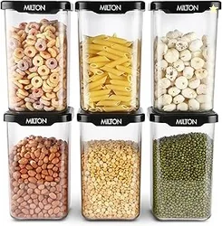 MILTON Square Premium Containers for Kitchen Storage Set of 6 (1100 ml each) Food Grade, BPA Free I Stackable, Transparent I Durable, Multi-purpose, S