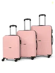 Teakwood Set of 3 8 Wheels Trolley Bag Hard Cabin with Zipper Closure, Adjustable Push Button & Cross Side Strap, Number Lock System 360 Degree (Set of 3, Rose)
