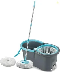 3D METRO SUPER STORE Gamma with 360 Spinner 2 Microfiber heads & Twin Bucket Mop Set Grey, Blue