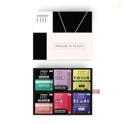 LITE Sugar-Free Drinking Chocolate | 6 Functional Variants | Defend, Balance, Relax, Focus, Soothe & Glow | 18 Single-Serve Sachets (20g Each) | No Su