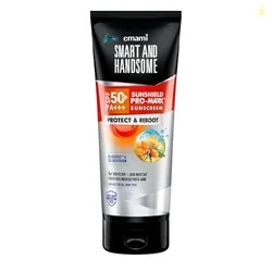 Smart And Handsome Sunshield Promaxx Sunscreen Spf 50+ Pa+++, Protect & Reboot, 50g, Sea Buckthorn Extract + Helioedge5 Technology, Zero White Cast, Dermatologically Tested, Suitable For All Skin Types
