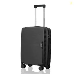 HRX Parabola Cabin Size Haileys Black Polypropylene Hard Shell Suitcase - Premium Travel Trolley Bag with 8 Spinner Wheels, Number Lock & Water