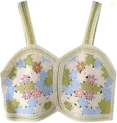Y Company Women's Cute Cropped Tank Top Knit Crochet Camisole | Floral Embroidered Tank Top