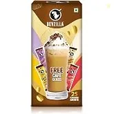 Bevzilla Premium Glass & 25 Flavoured Coffee Sachets/Pouch Box | Butterscotch, Classic, Vanilla & Hazelnut Flavour | Preimum Gift Box| Espresso, Latte