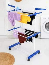 FLIPZON Premium Clothes Stand for Drying with Wheels | Portable | 2 Layer Rack for Balcony | Foldable Wings | 14 Hanger Rods | Alloy Steel & Plastic (