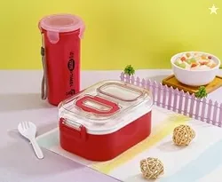 Lunch Box with Water Bottle Set for Office & School, Leak Proof Plastic Tiffin Box with Compartments, BPA Free Food Storage Container for Kids & Adult