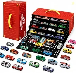 MiniExplorer 48 Pcs Pull Back Cars Set for Kids | Racing Toy Cars Bulk Pack with Storage Container & Play Mat | Mini Alloy Vehicle Set for Boys & Girl