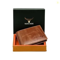Leather Wallet for Men I Handcrafted I Credit/Debit Card Slots I 2 Currency Compartments I 2 Secret Compartments (Tan Crunch)