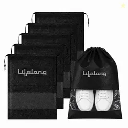 Lifelong Shoe Bags for Travel with Clear Window | Pack of 6 Drawstring Shoe Bags | Waterproof & Dustproof Shoes Cover for Sports Shoes, Sneakers, Heel