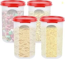 Cutting EDGE 585ML Smart Slim Storage Airtight Container-Red,Set of 4 | Food grade plastic, kitchen Storage, grocery organization, countertop use, mod