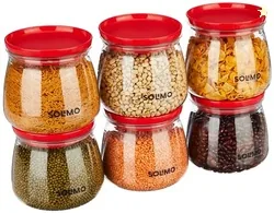Amazon Brand - Solimo Plastic Storage Jar and Container Set I Air Tight & BPA Free Containers for Kitchen Storage Set I Grocery Kitchen Container Set