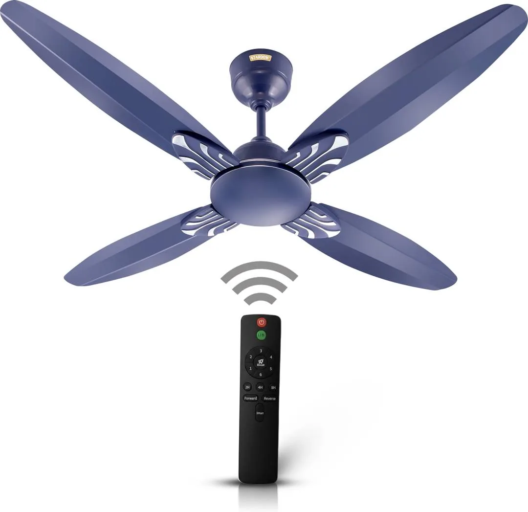Stardom RACER MET BLUE | BLDC Motor | 4 Blade | Premium with 5 Year Warranty BLDC Motor with Remote 1200 mm Ceiling Fan 5 Star | MET BLUE | Pack of 1