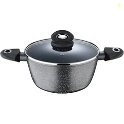 Bergner Orion NonStick 24 cm Casserole/Soup Pot, Glass Lid, 3.9 L Capacity, for Biryani/Pulao, Textured Soft Touch Handles, Granite Finish, Induction