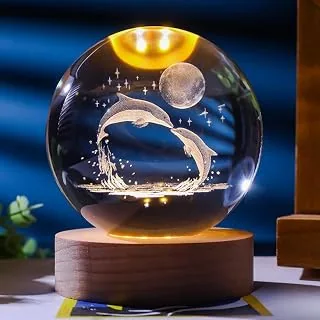 Crystal 3D Galaxy Ball Night Light Table Lamp, Dolphin with Moon