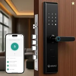 Elara Echo Lite Smart Door Lock, Fingerprint, Card, App, OTP, Keys, PIN Unlock, Alarm Alert, Bluetooth & WiFi, Black, 2 Year Warranty. (Echo LITE) Ela