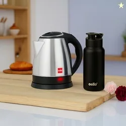 CELLO Lifestyle Stainless Steel Electric Kettle 1.5L + Sippa Steel Water Bottle 500 ml Black Combo | Double Wall, Auto-Shut Off Protection, Cool Touch