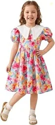 Girls Floral Frock Dress with Bow | Sleeveless Princess Dress with Front Pockets | Elegant Birthday, Wedding Dress for Girls