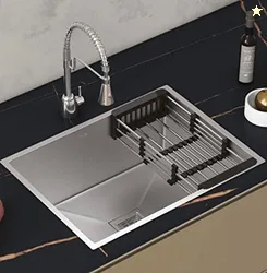 HAPPY HOMES 304 Stainless Steel Kitchen Sink (24X18X10 Inch), Matte Satin Finish with Nanocoated Undercoating, Sound Dampening |Square Coupling and Me