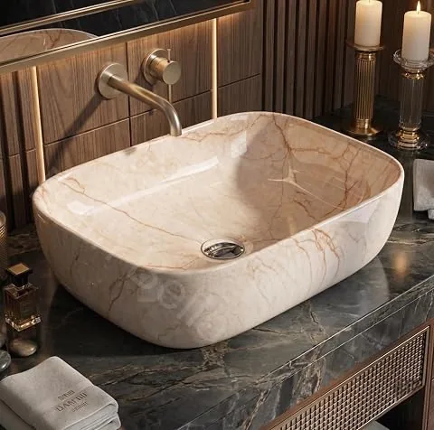Designer Ceramic Wash Basin For Bathroom | Over Counter Bathroom Basin | Counter Top Bathroom Sink | Wash Basin For Restaurant, Hotel (18 x13 x 5 Inch