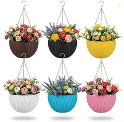Ocean Mart Euro Hanging Planters - 6 Pcs (7 Inch, Multicolor) | Decorative Pots for House Plants | Hooked Planters for Home & Balcony Garden