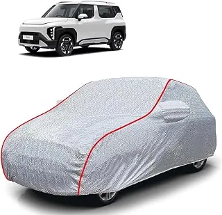 Sulfar 100% Waterproof Car Body Cover Compatible with Mirror for Kia Syros (Triple Stitched, Full Bottom Elastic, Magic Silver with Red Piping)