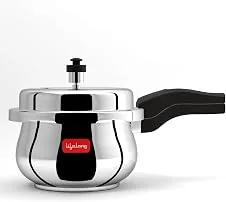 Lifelong Stainless Steel Curve Pressure Cooker 2Liters | Induction & Gas Stove Compatible with Outer Lid, ISI Certified & Lock System | Safe & Durable