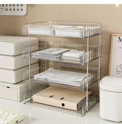 Cortina 4-Tier File Organizer, Premium Polystyrene Desk Rack, Foldable Document Holder with Dividers - Space-Saving Office & Home Paper Storage, Cloth