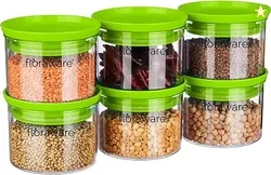 Floraware Plastic Air Tight BPA Free Stackable Round Push Multipurpose Containers For Kitchen Organizer 500ml for Rice Dal Flour Snacks Cereals Pack o