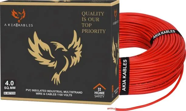 AKIA KABLES 4.0 sqmm COPPER |90 MTR| FR PVC |Multi Strand | Electrical Wire 4 sq/mm Red 90 m Wire Red