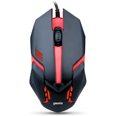 GEONIX Vigor R7 Wired Gaming Mouse with 1200 DPI, PVC Cable, 3 Buttons, Center Click, 1 Year Warranty (Black Red)