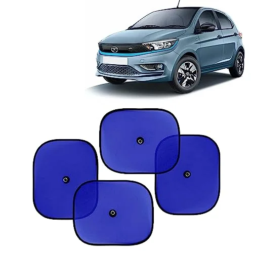 KINGSWAY Car Window Curtain Sticky Sun Shades Compatible with Tata Tiago EV, (Year 2023 Onwards), Universal Fit Sunshades for Side Window, Rear Window