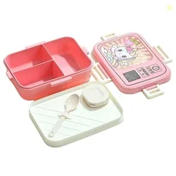 ATTRO Craze Unicorn Theme Kids Lunch Box with 3 Compartment, 1 Separate Internal Lid, 1 Small Container & Spoon Microwave Safe-1290ml+70ml Pink