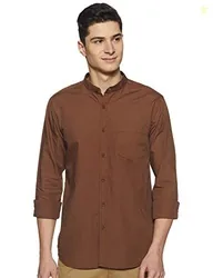 Amazon Brand - Symbol Men's Cotton Shirt | Chinese Collar | Casual | Plain | Full Sleeve | Summer - Regular Fit (Available in Plus Sizes)