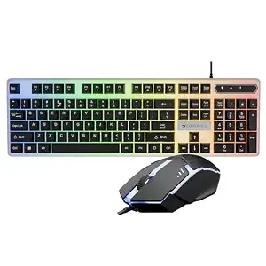 Zebronics Wired Keyboard & Mouse Combo 104-Key, 1200 DPI,  Key & Multimedia Controls, Ergonomic Mouse, 1.3m Cable, Multicolor LED (War 2, White + Black)